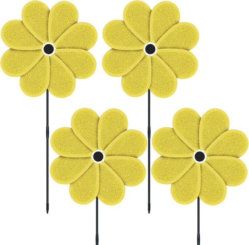 DECEED 4PCS 11.4" W x 28" H Reflective Pinwheels Sparkly Lawn Wind Spinners Colorful Rainbow Windmill for Garden Decoration Bird Devices Deterrent to Scare Birds Away（Yellow） - Image 1